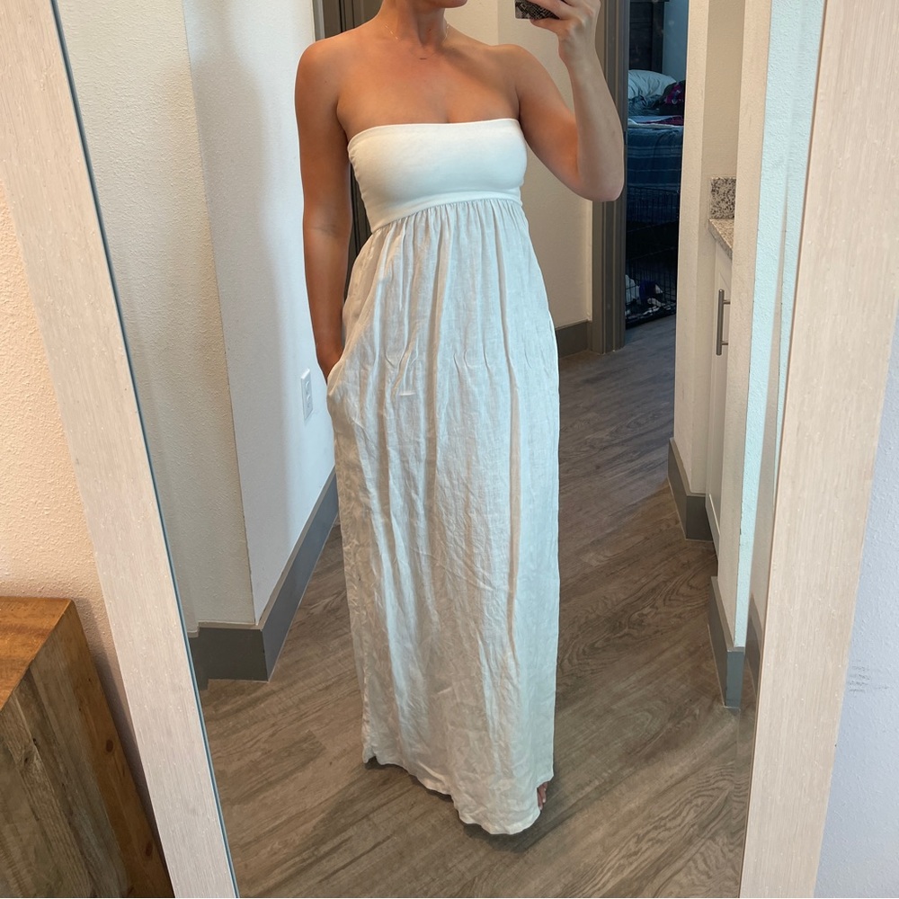 White Linen Maxi Dress with Pockets